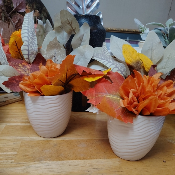 Set of 2 Autumn Floral Arrangements in White Vase - Picture 1 of 4